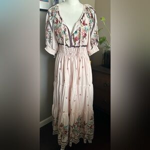 Anthropologie The Somerset Puff Sleeve Maxi Dress Cream Floral small Cottage